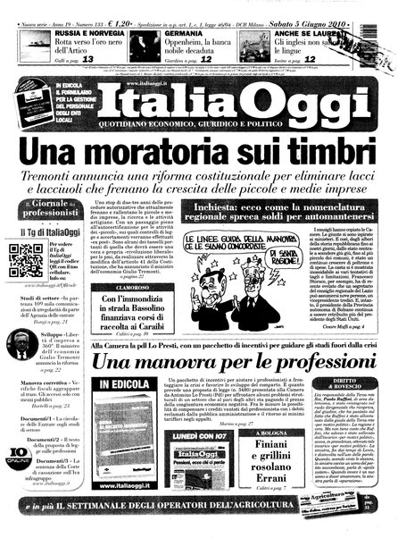 Italia oggi : quotidiano di economia finanza e politica